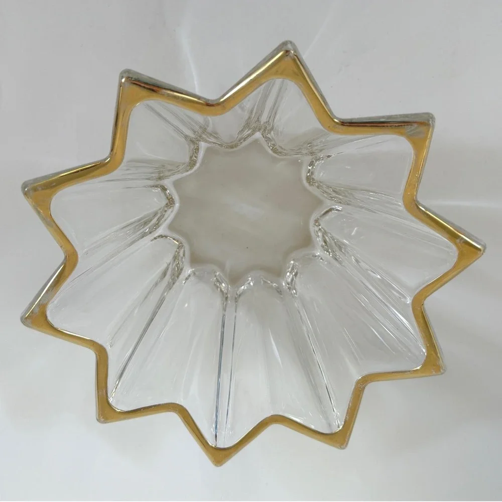 Vintage Star Starburst Glass Bowl Copper Rim Pressed Glass Candy‎ Trinket Dish
